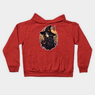 Witch with black cat fall Kids Hoodie